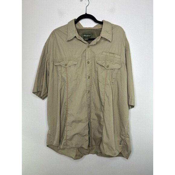 Eddie Bauer Fishing Shirt Men's Brown Tan Short Sleeve Vented Size 2XL - Picture 1 of 10